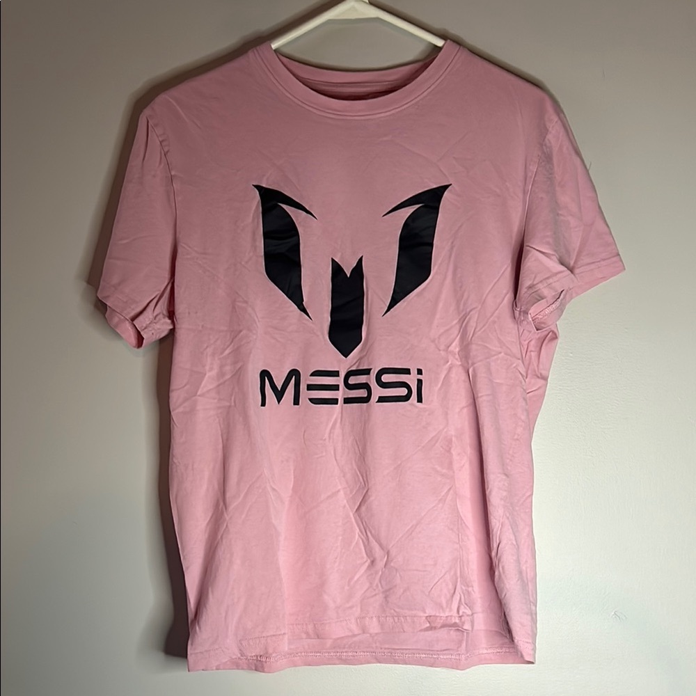 Pink and Black Messi Logo Short Sleeve Tee